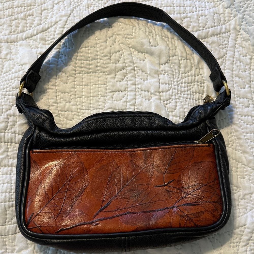 Vintage C.L. Whiting Leaf Leather Artisan Shoulder Bag - Hand Tooled